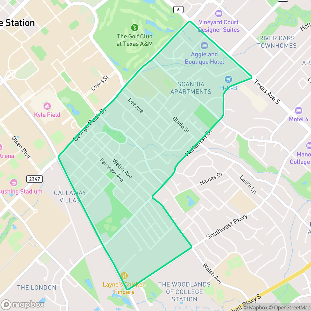 Map showing the location of Southside, College Station, TX