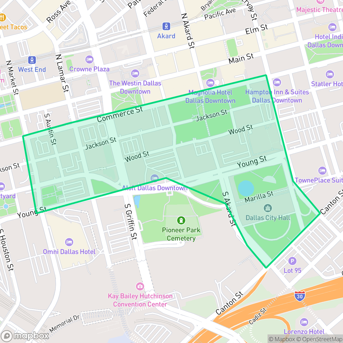 Map showing the location of Government District, Dallas, TX