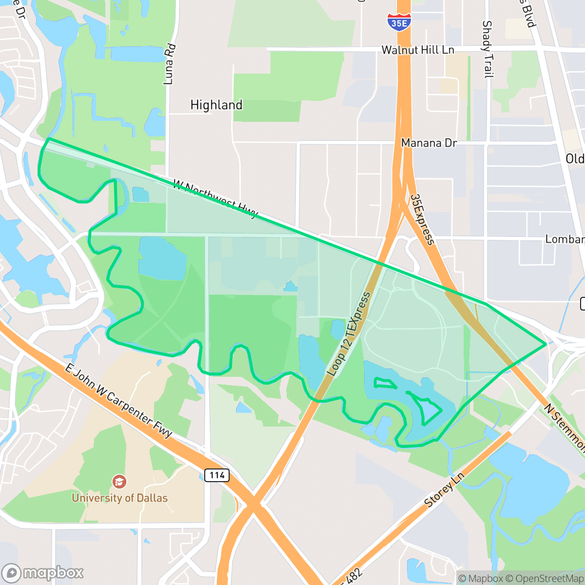 Map showing the location of Lake Caroline, Dallas, TX
