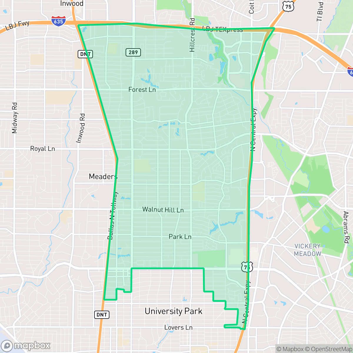 Map showing the location of North Dallas, Dallas, TX