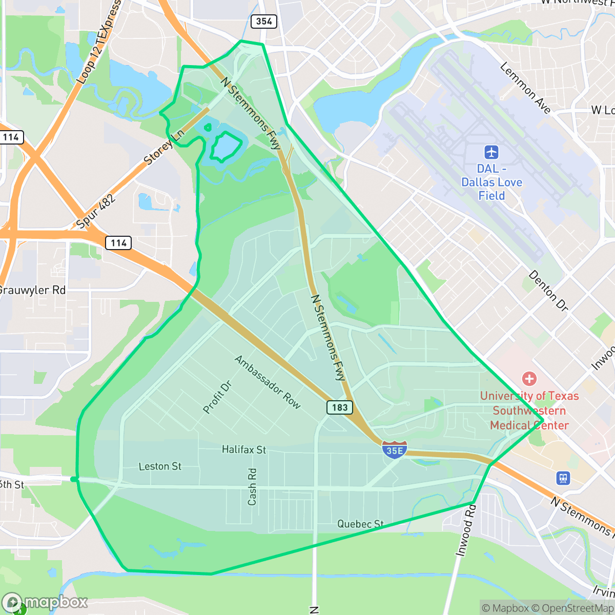Map showing the location of Northwest Dallas, Dallas, TX