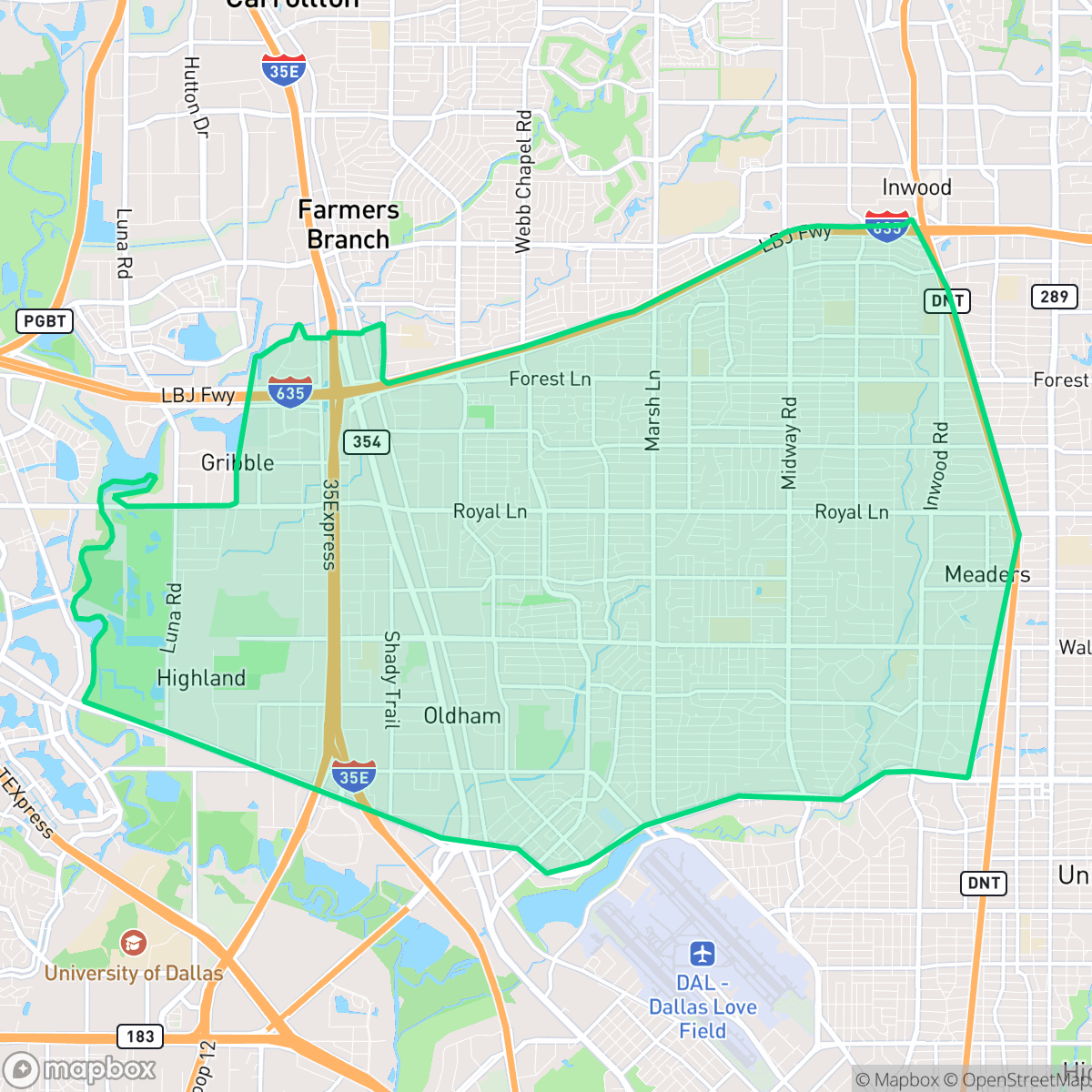 Map showing the location of Preston Hollow, Dallas, TX