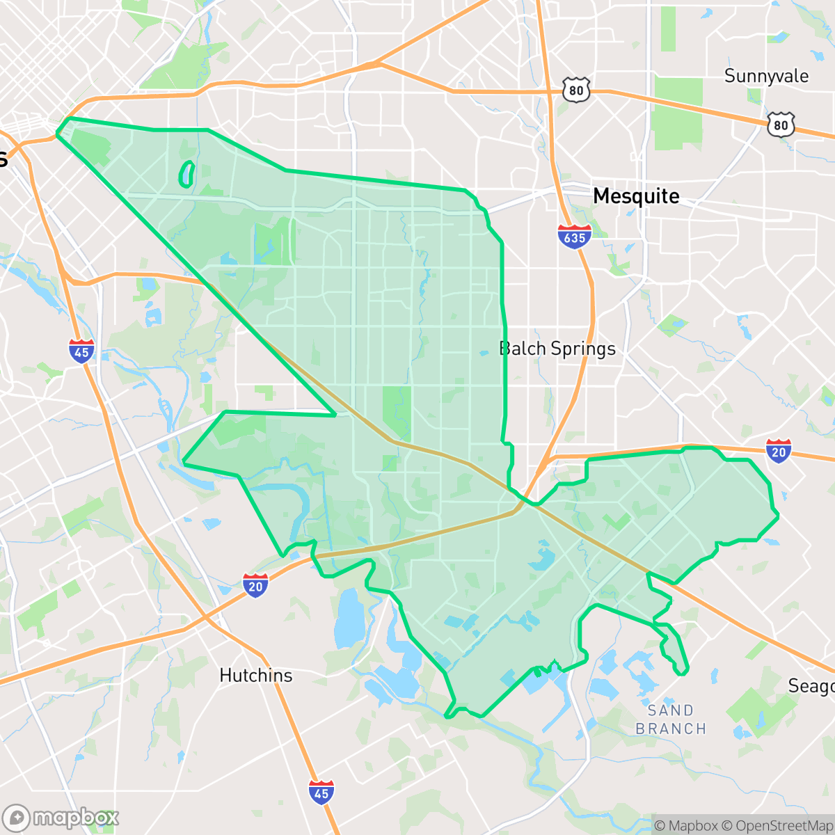 Map showing the location of Southeast Dallas, Dallas, TX