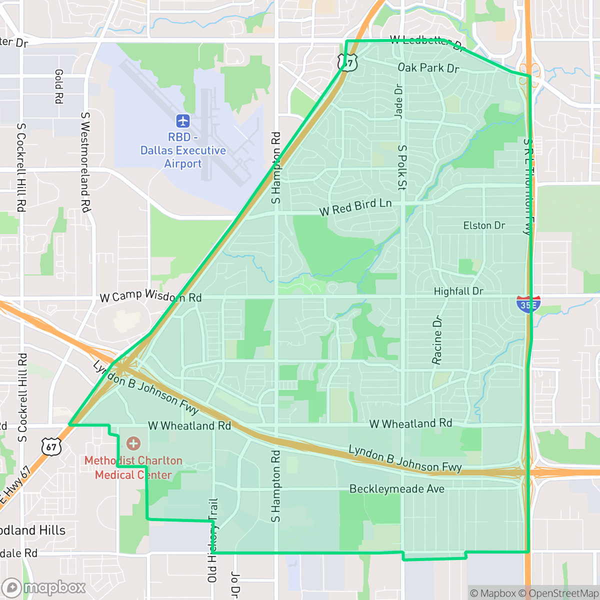 Map showing the location of Wolf Creek, Dallas, TX