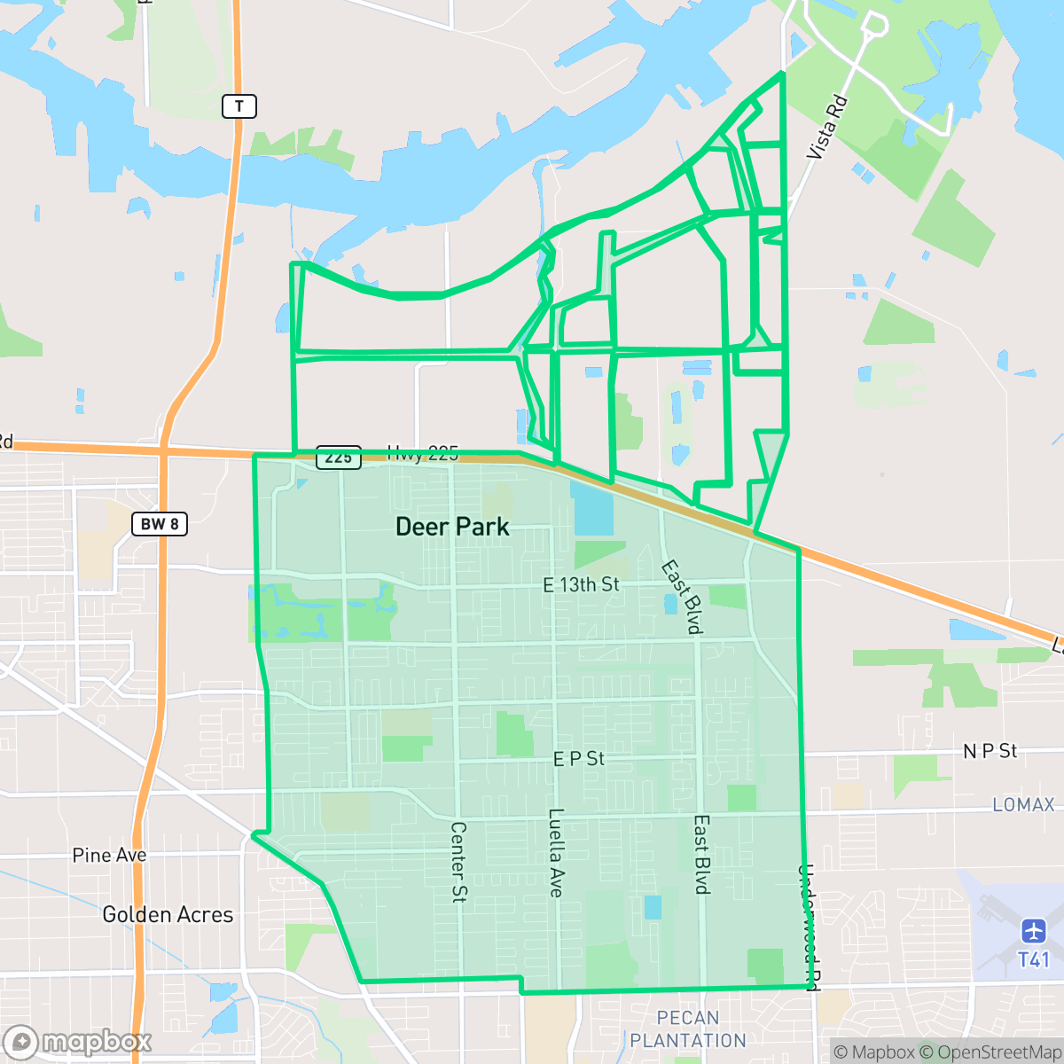 Map showing the location of Deer Park, TX — coverage area