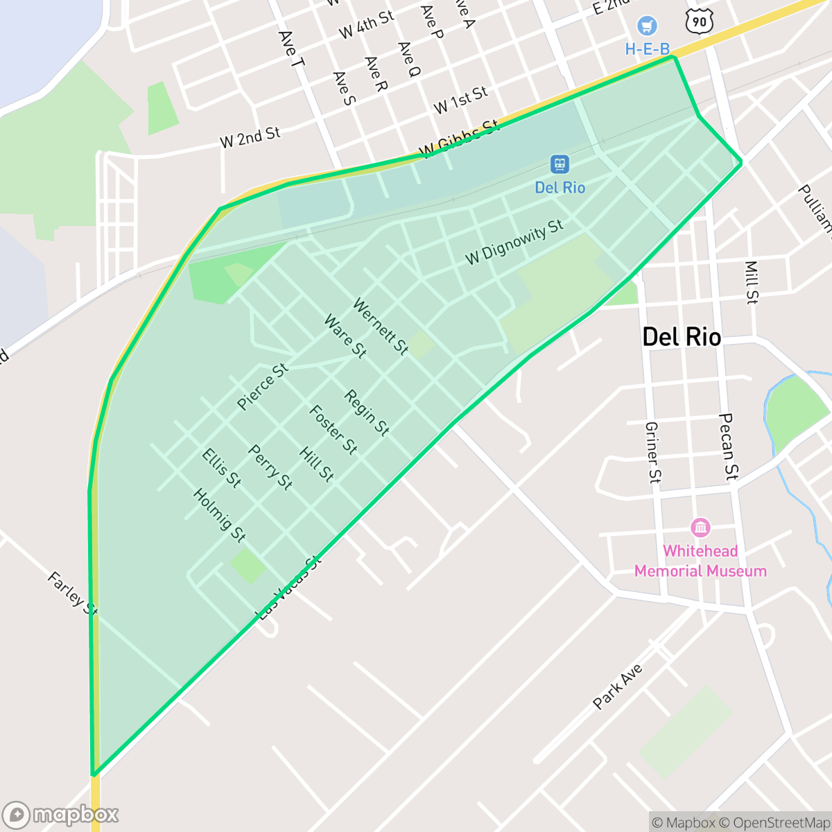 Map showing the location of Barrio Chihuahua, Del Rio, TX