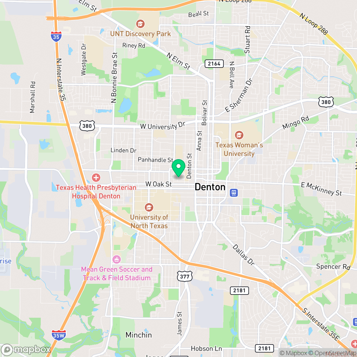 Map showing the location of Denton, TX — coverage area