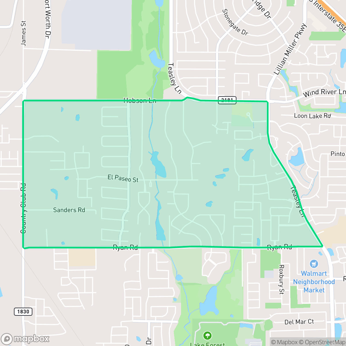 Map showing the location of Forrestridge, Denton, TX