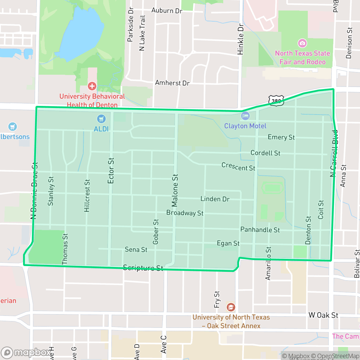 Map showing the location of Pecan, Denton, TX