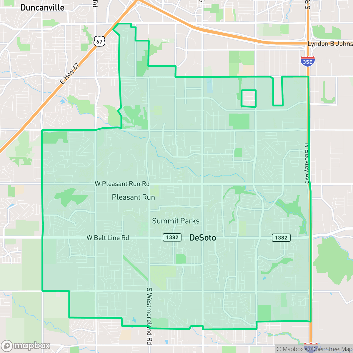 Map showing the location of DeSoto, TX — coverage area