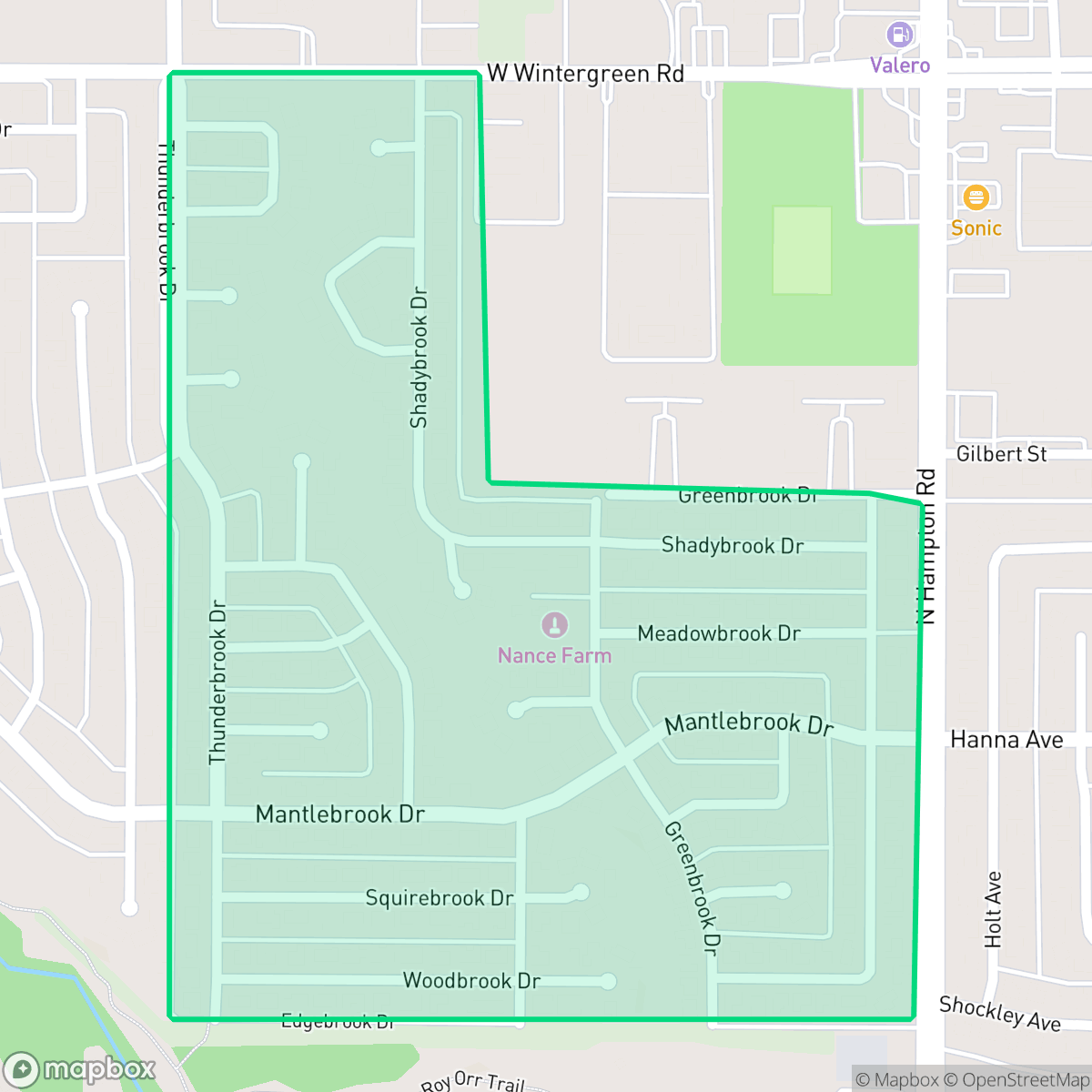 Map showing the location of Mantle Brook, DeSoto, TX