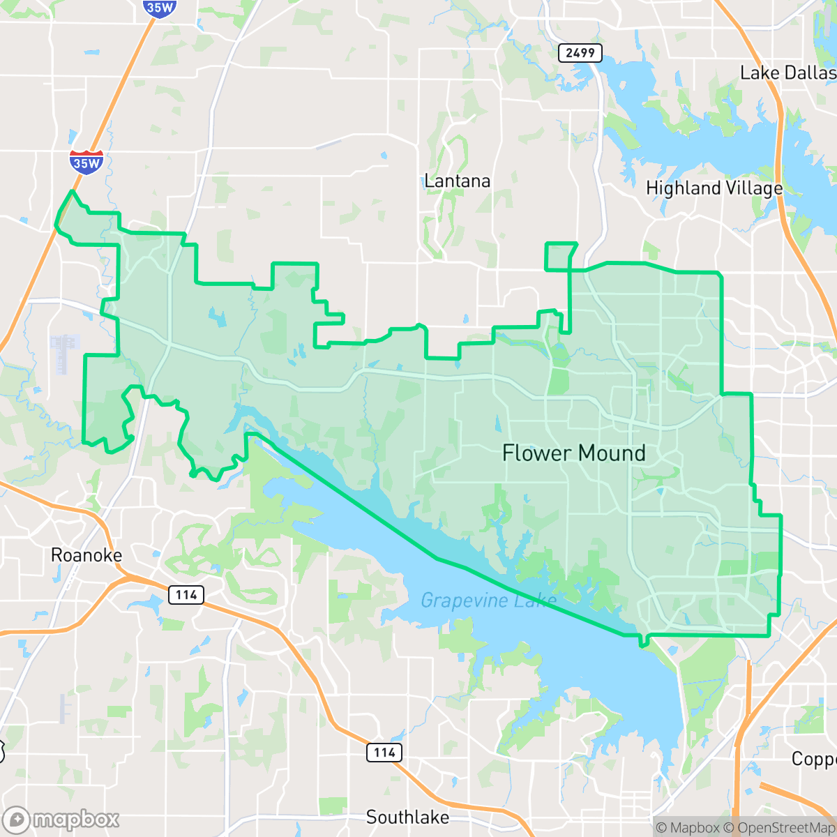 Map showing the location of Flower Mound, TX — coverage area