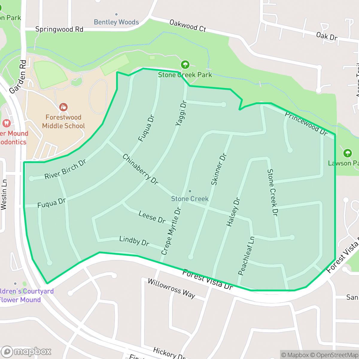 Map showing the location of Stone Creek, Flower Mound, TX