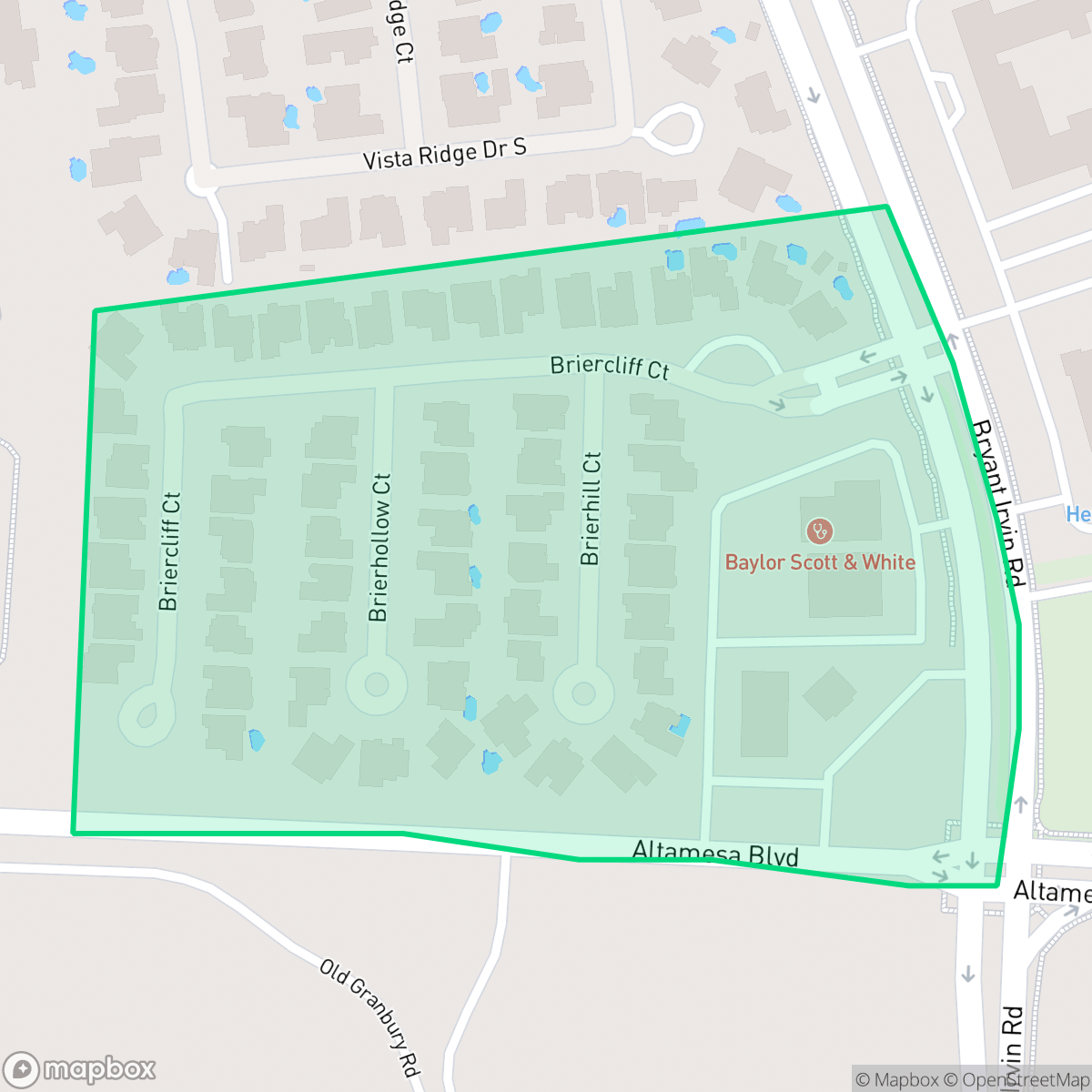 Map showing the location of Briercliff, Fort Worth, TX