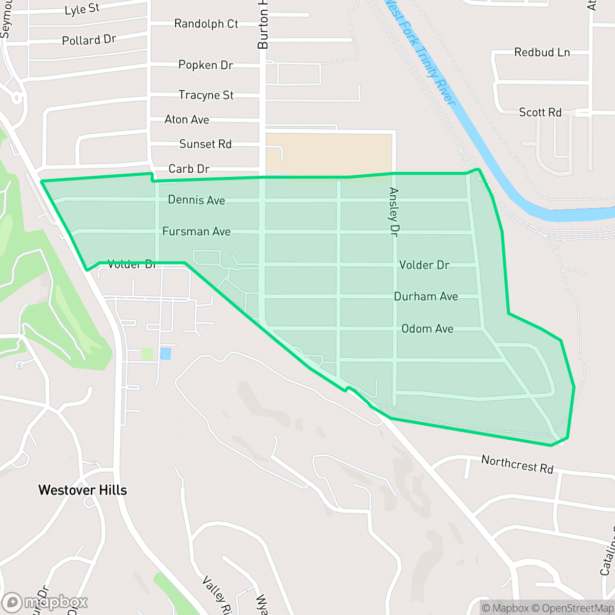 Map showing the location of Burton Hill Trinity Trails, Fort Worth, TX
