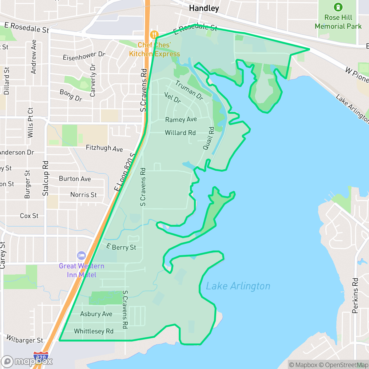 Map showing the location of Carver Heights East, Fort Worth, TX