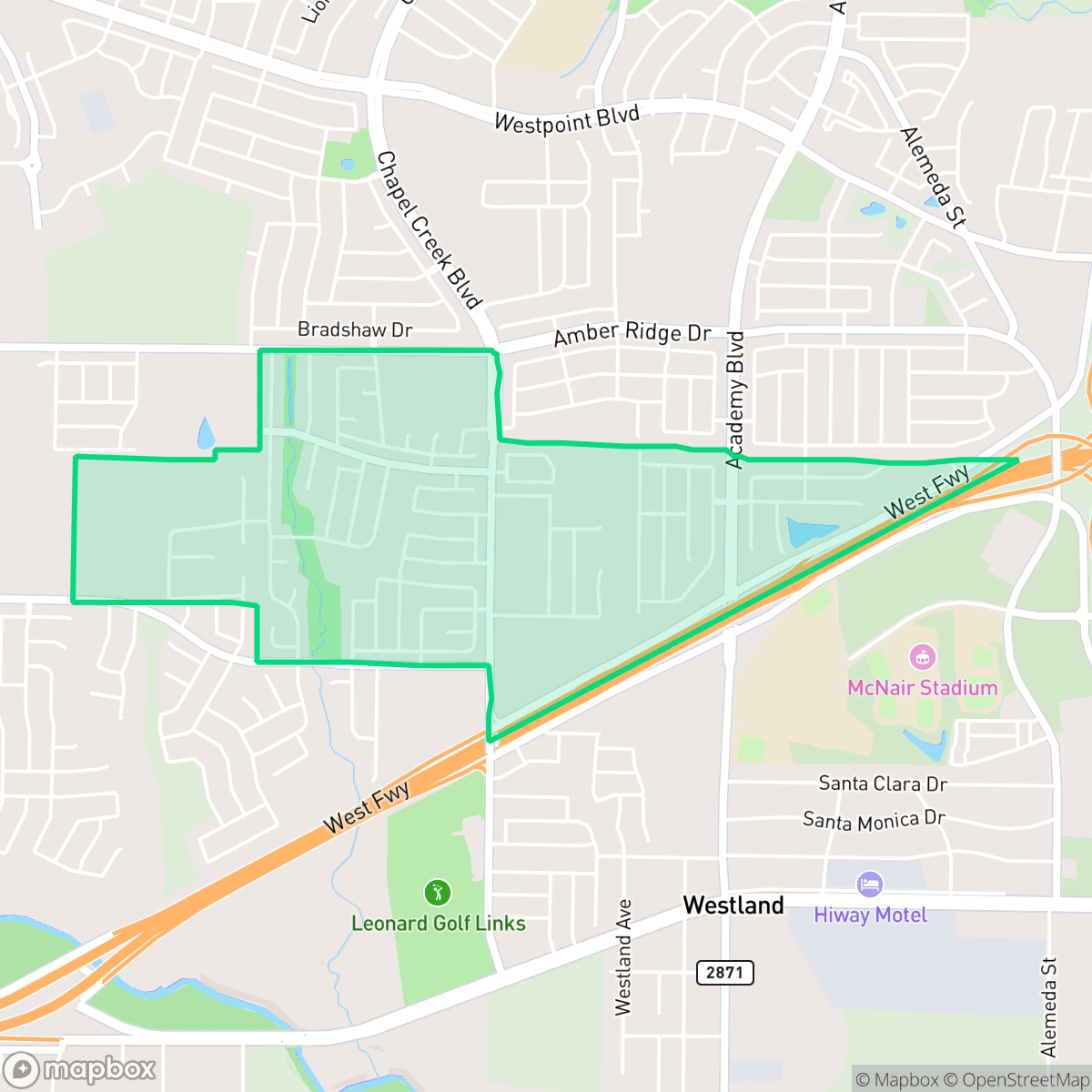 Map showing the location of Chapel Creek, Fort Worth, TX
