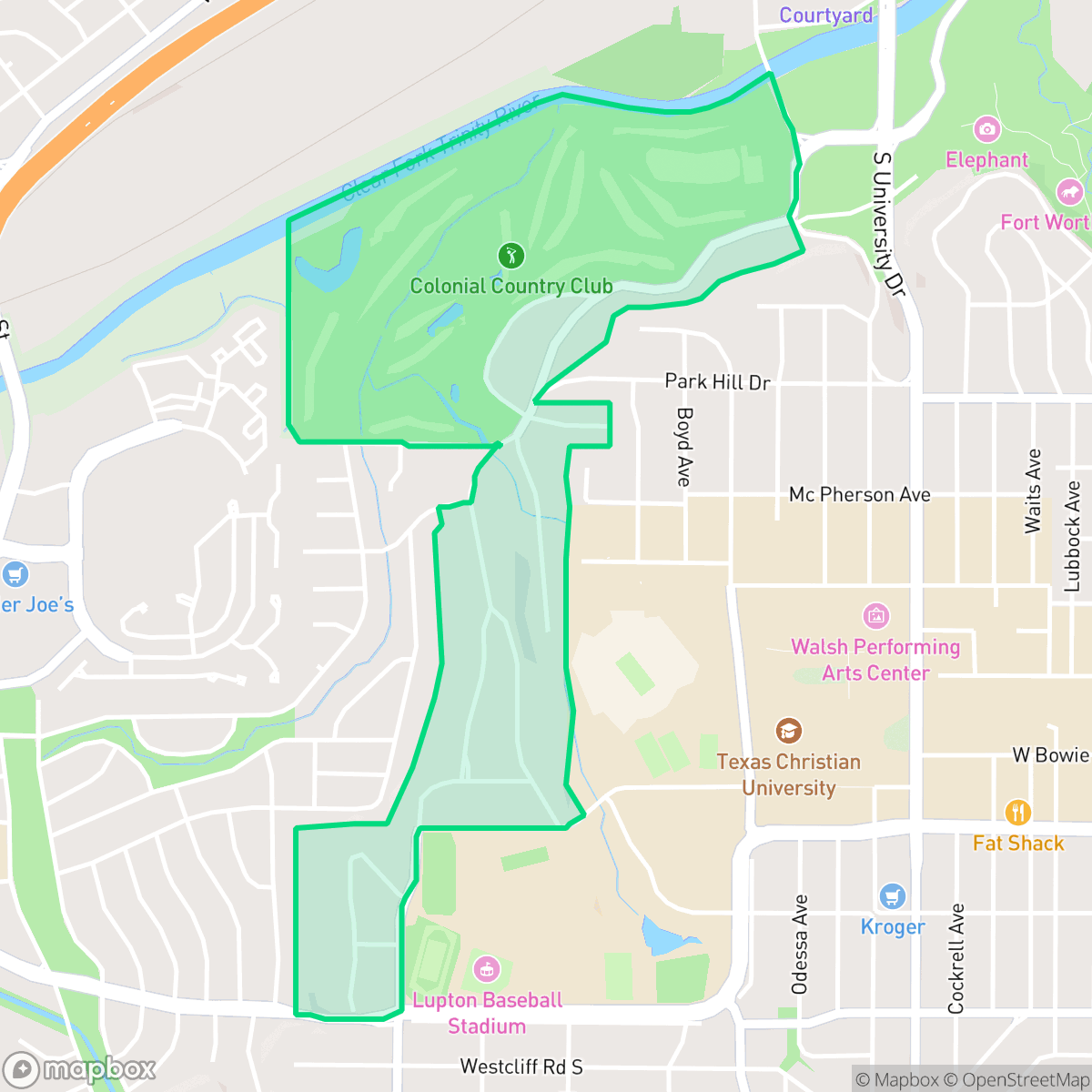Map showing the location of Colonial Hills, Fort Worth, TX