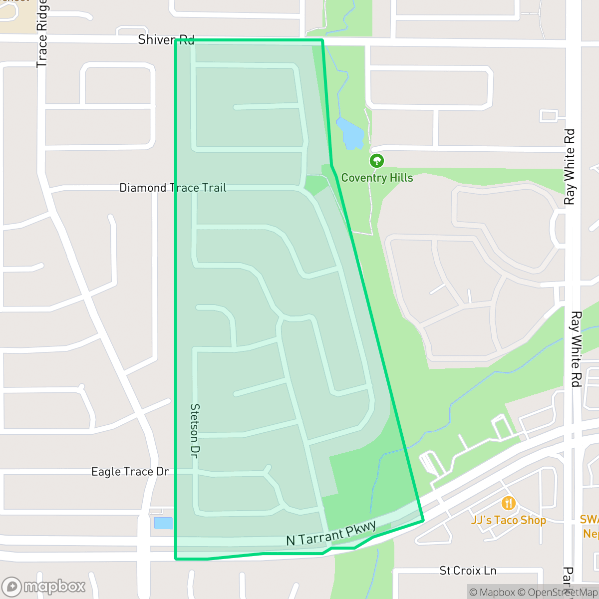 Map showing the location of Coventry Hills, Fort Worth, TX