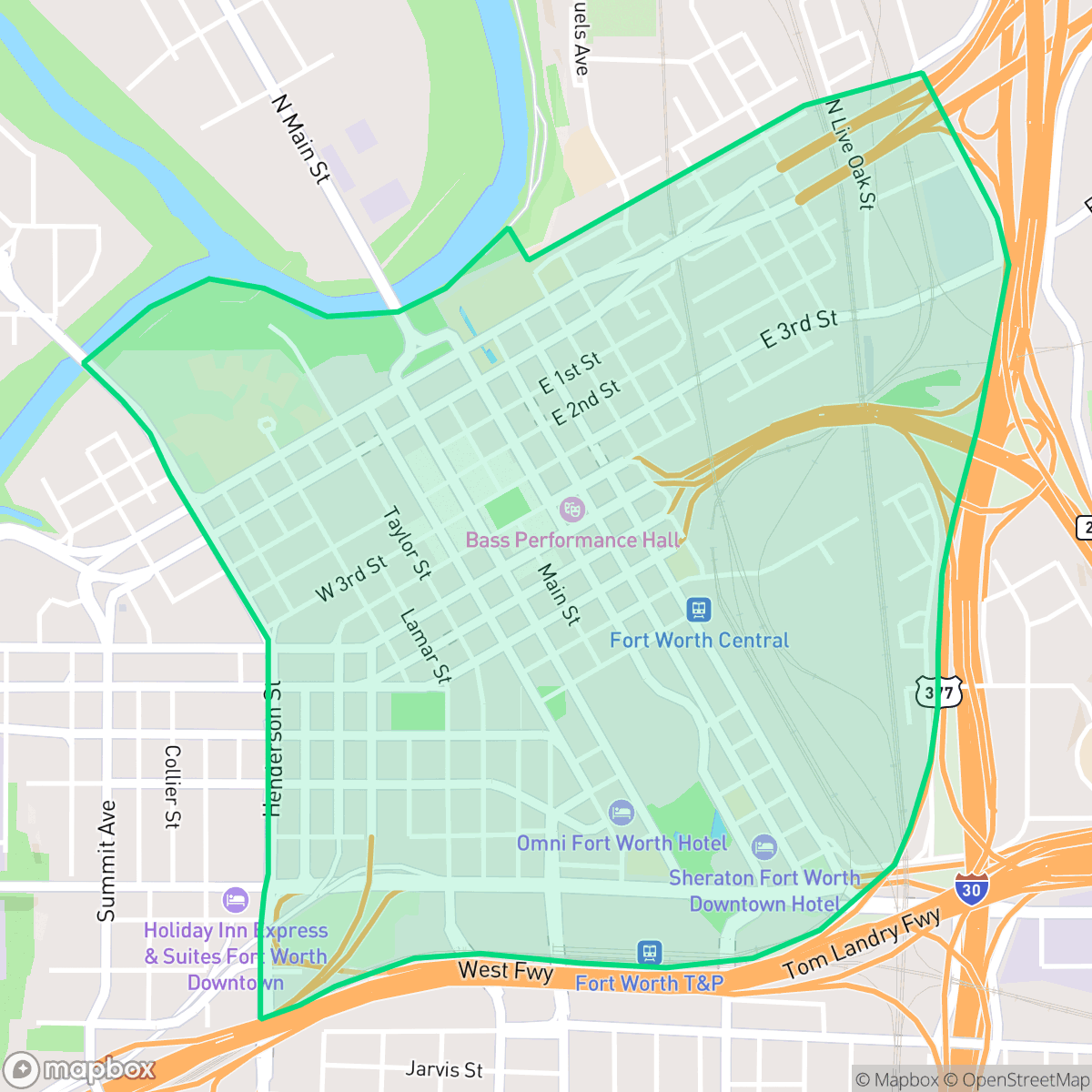Map showing the location of Downtown Fort Worth, Fort Worth, TX