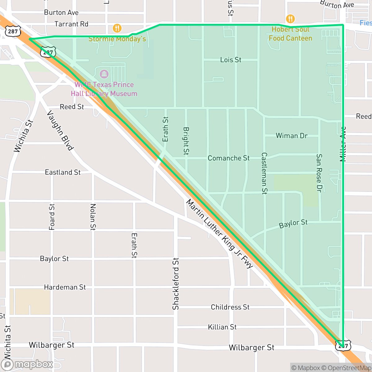 Map showing the location of Eastland, Fort Worth, TX