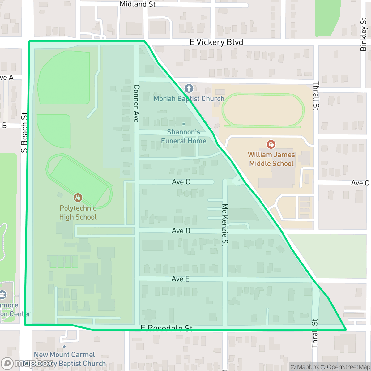 Map showing the location of El Poly Pyramid, Fort Worth, TX