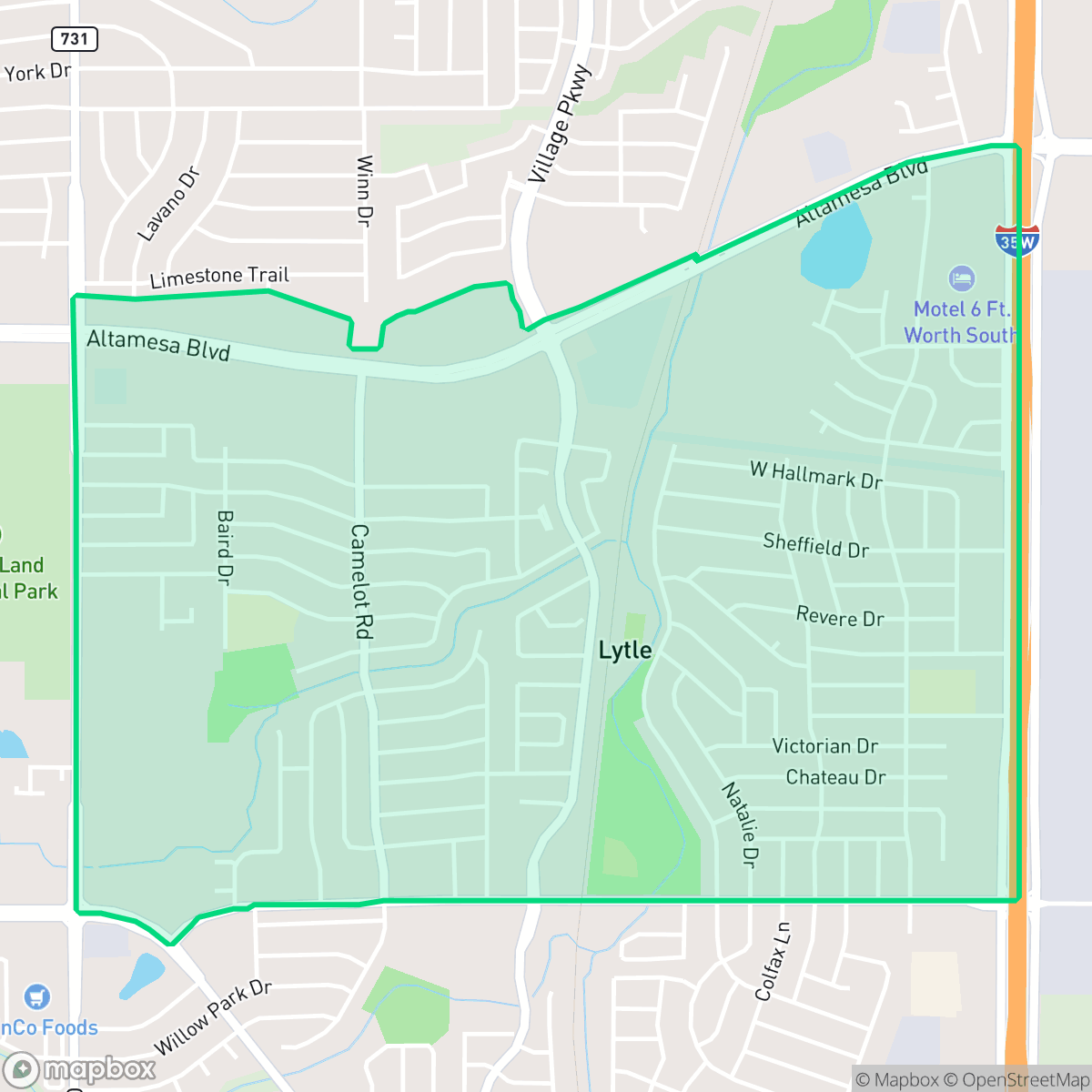 Map showing the location of Hallmark-Camelot, Fort Worth, TX