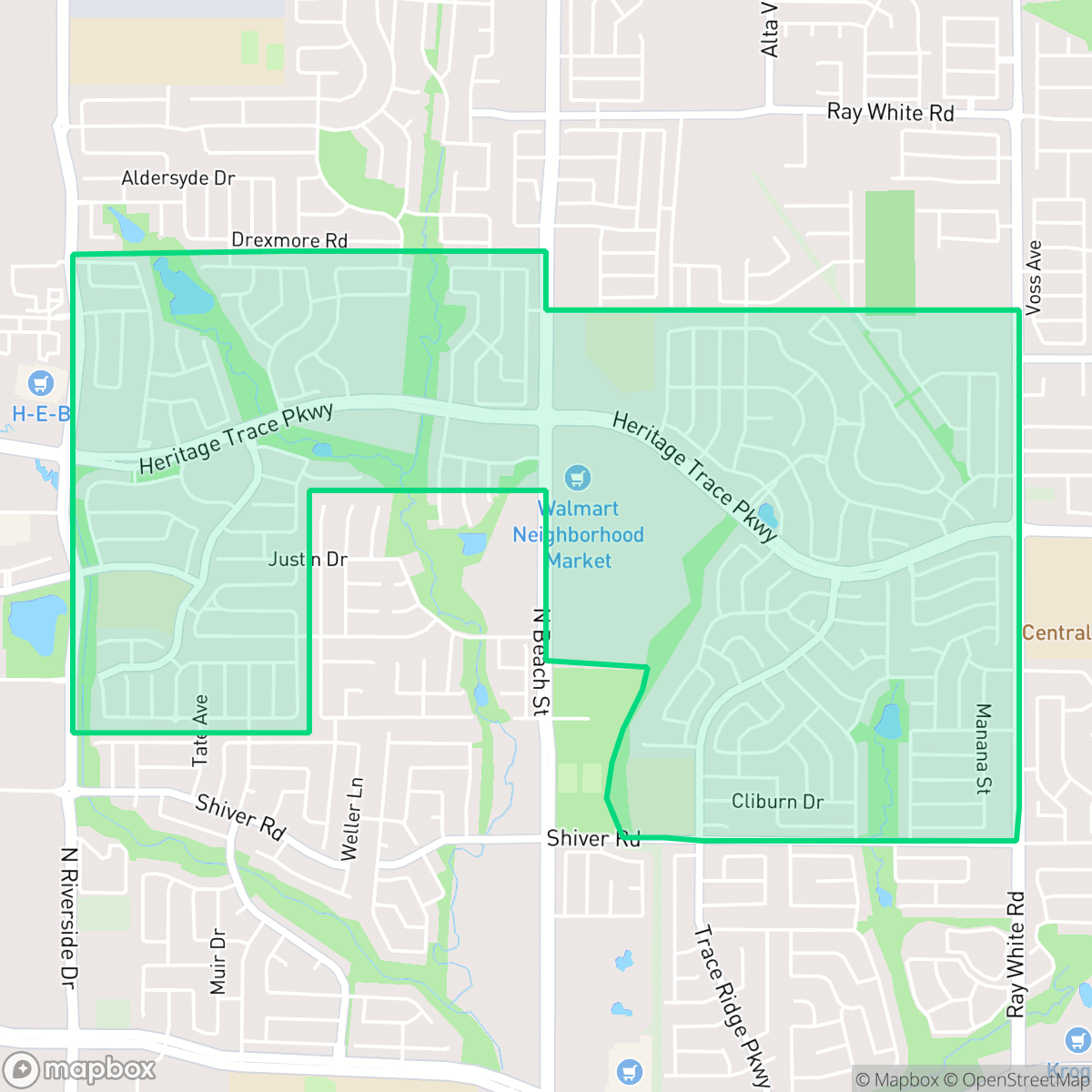 Map showing the location of Heritage, Fort Worth, TX