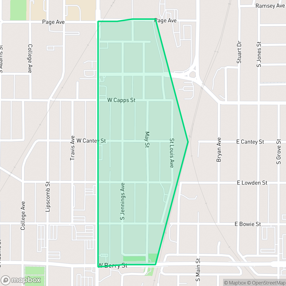 Map showing the location of Jennings - May St. Louis, Fort Worth, TX