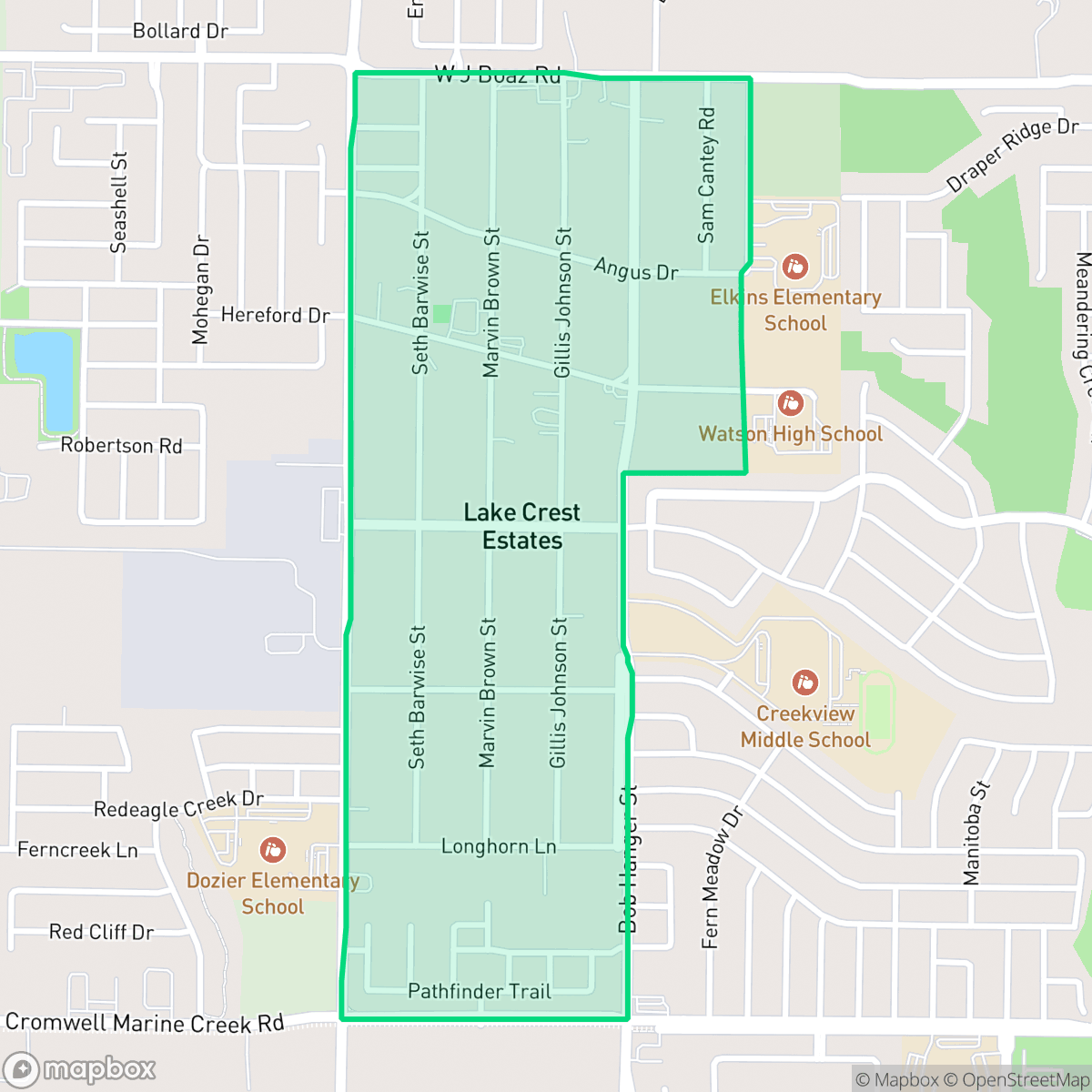 Map showing the location of Lake Crest, Fort Worth, TX