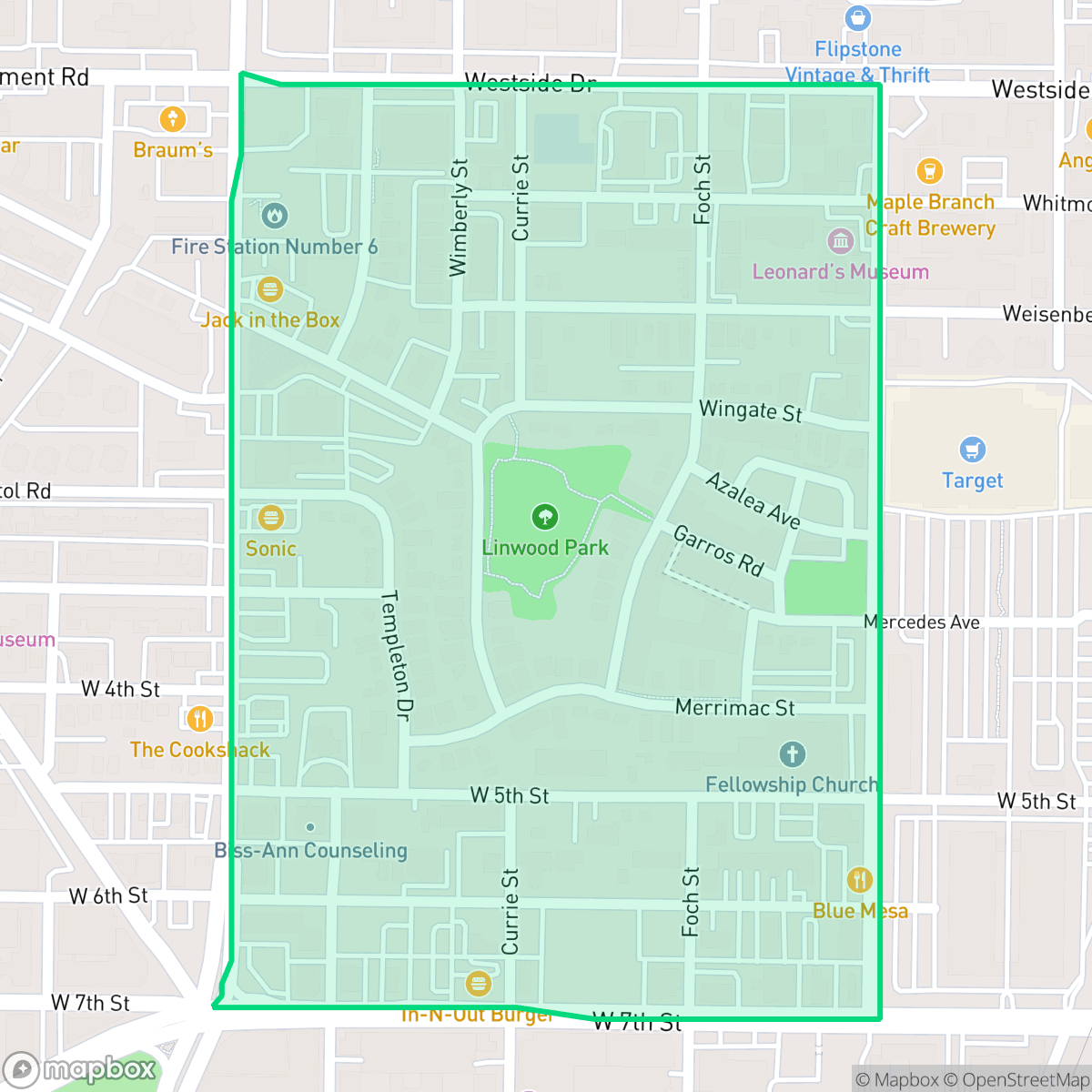 Map showing the location of Linwood, Fort Worth, TX