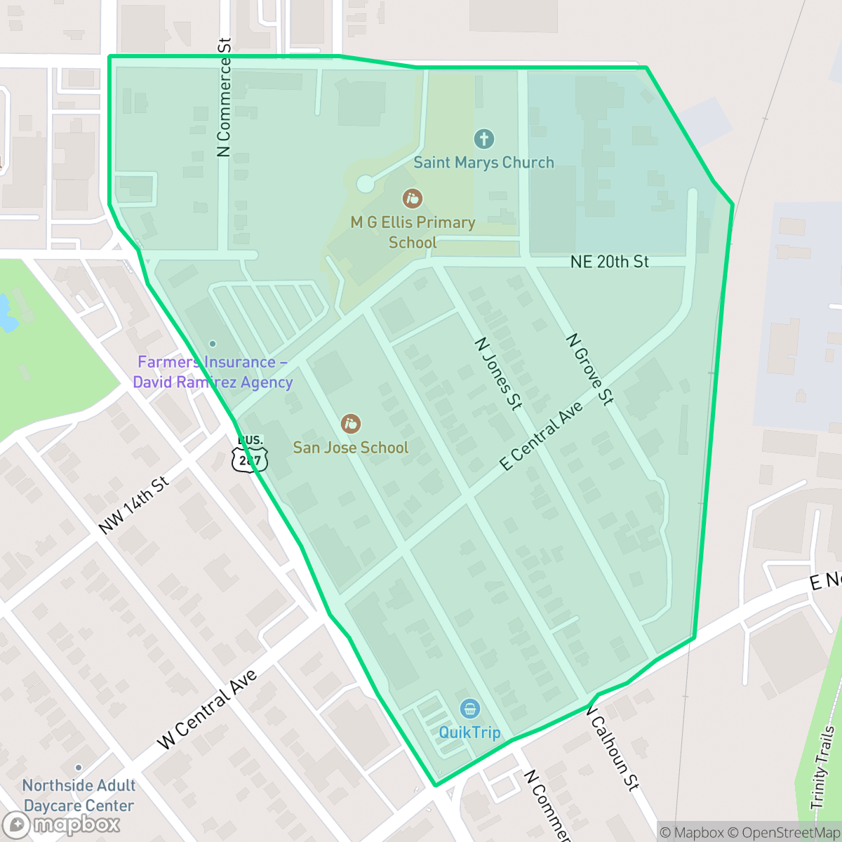 Map showing the location of Marine Park, Fort Worth, TX