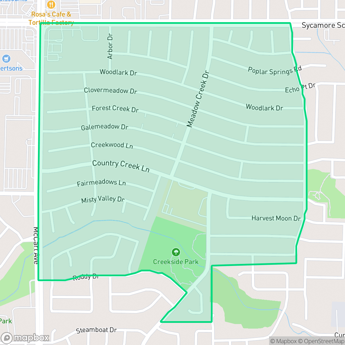 Map showing the location of Meadow Creek, Fort Worth, TX