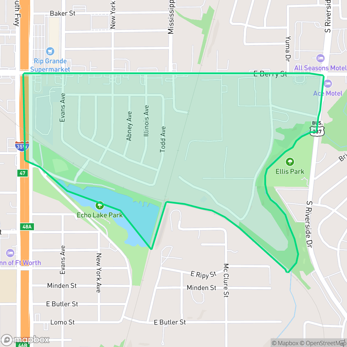Map showing the location of Morningside Park, Fort Worth, TX