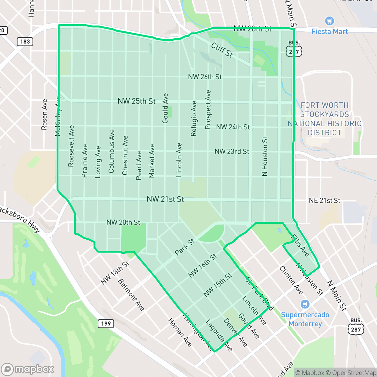 Map showing the location of North Side, Fort Worth, TX