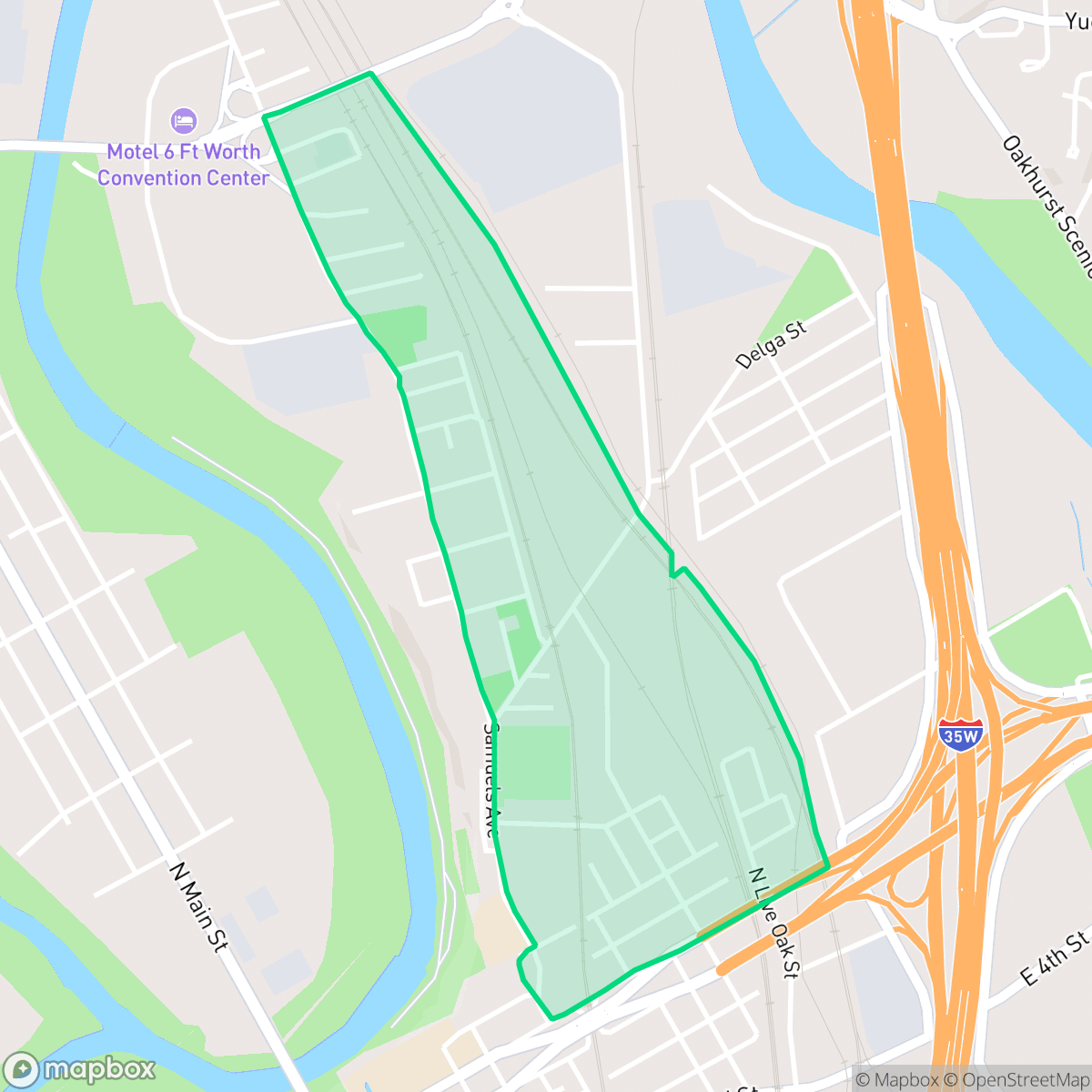 Map showing the location of Rock Island - Samuels, Fort Worth, TX