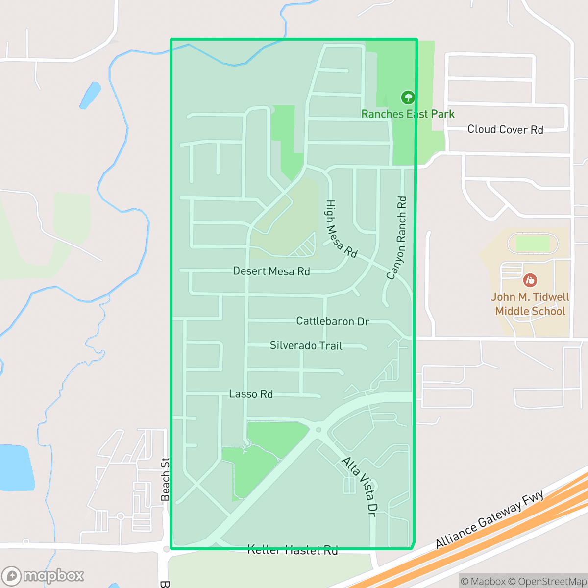Map showing the location of The Ranches, Fort Worth, TX