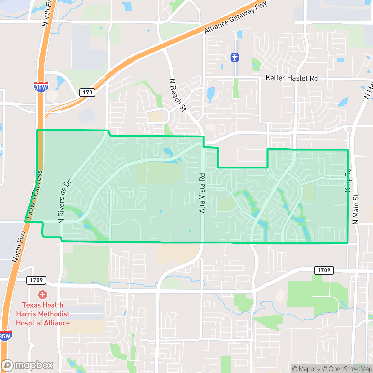 Map showing the location of Villages of Woodland Springs, Fort Worth, TX