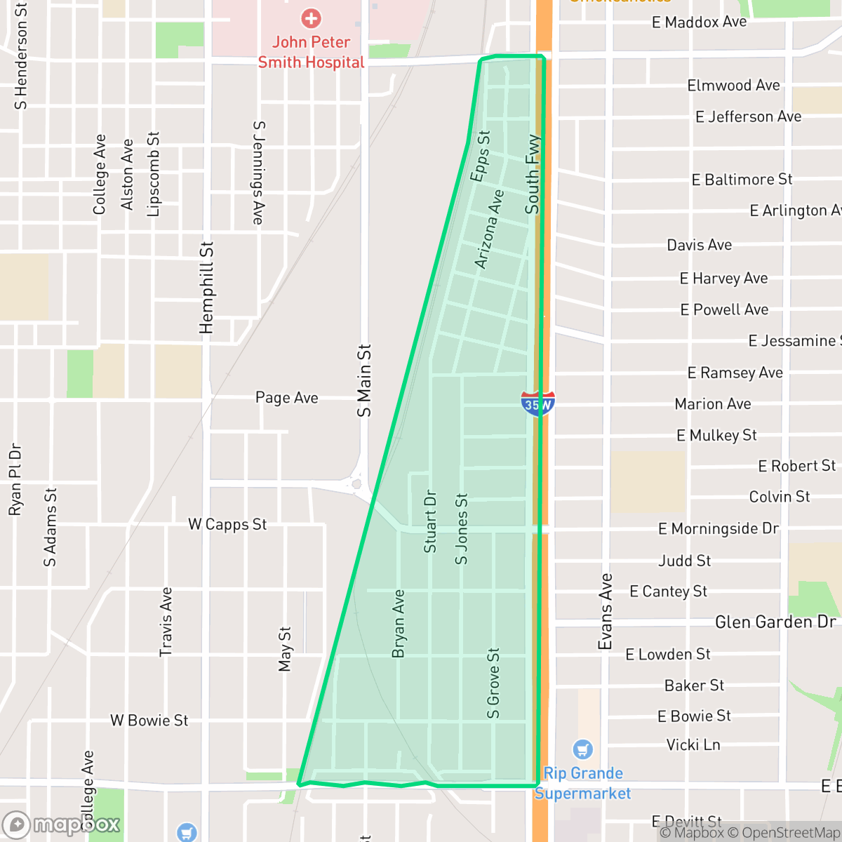 Map showing the location of West Morningside, Fort Worth, TX