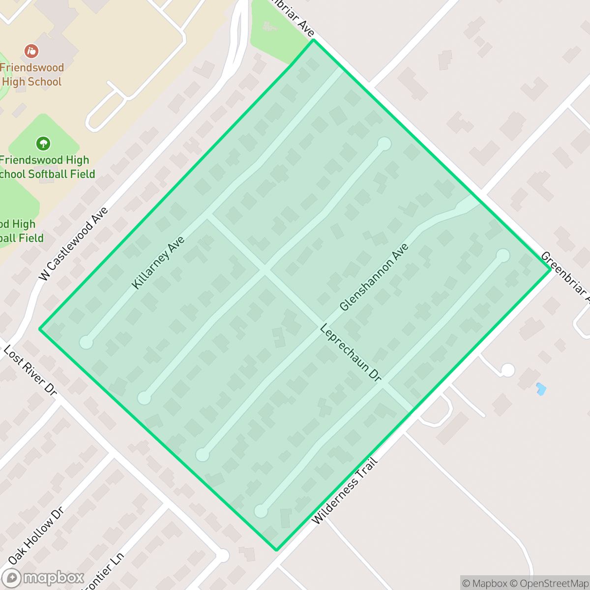Map showing the location of Glenshannon, Friendswood, TX