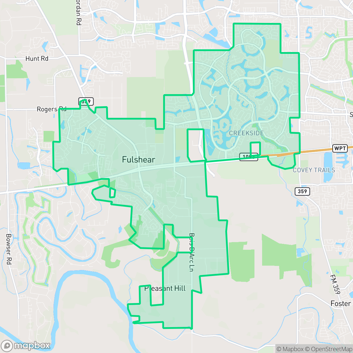 Map showing the location of Fulshear, TX — coverage area