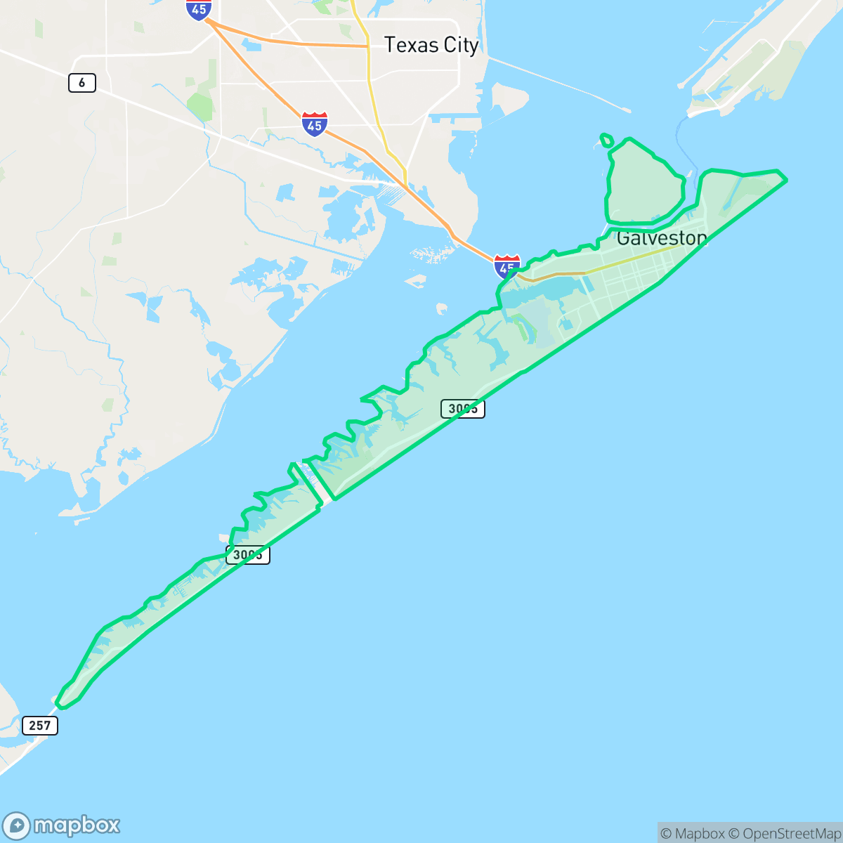 Map showing the location of Galveston, TX — coverage area