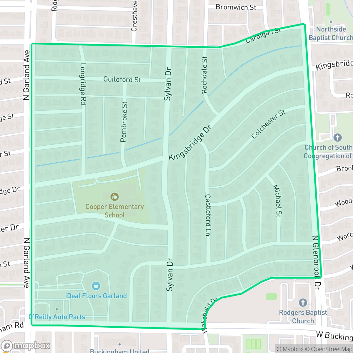Map showing the location of Buckingham North, Garland, TX