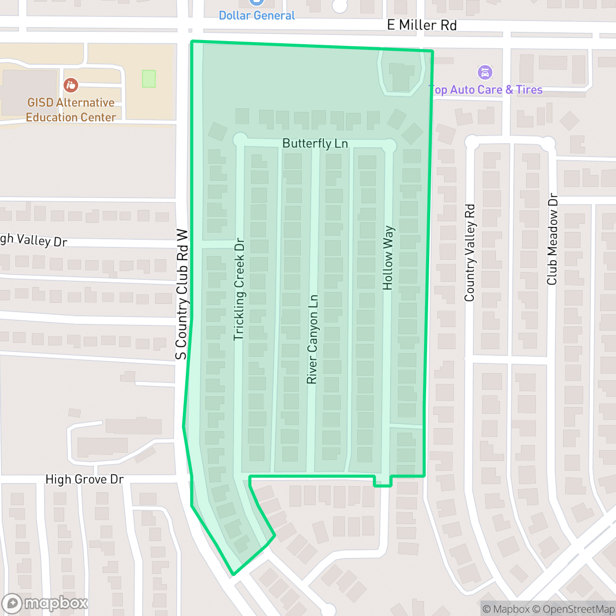 Map showing the location of Creek Valley, Garland, TX