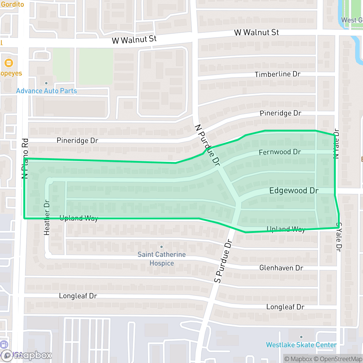 Map showing the location of Fernwood United Neighbors, Garland, TX