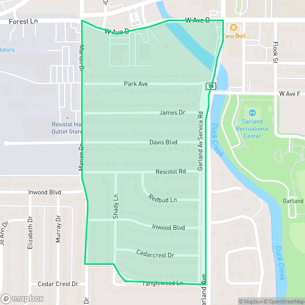 Map showing the location of Park Groves, Garland, TX