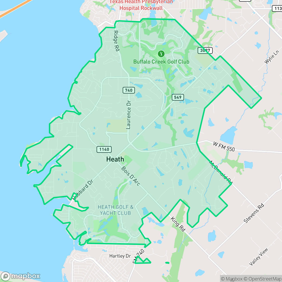 Map showing the location of Heath, TX — coverage area