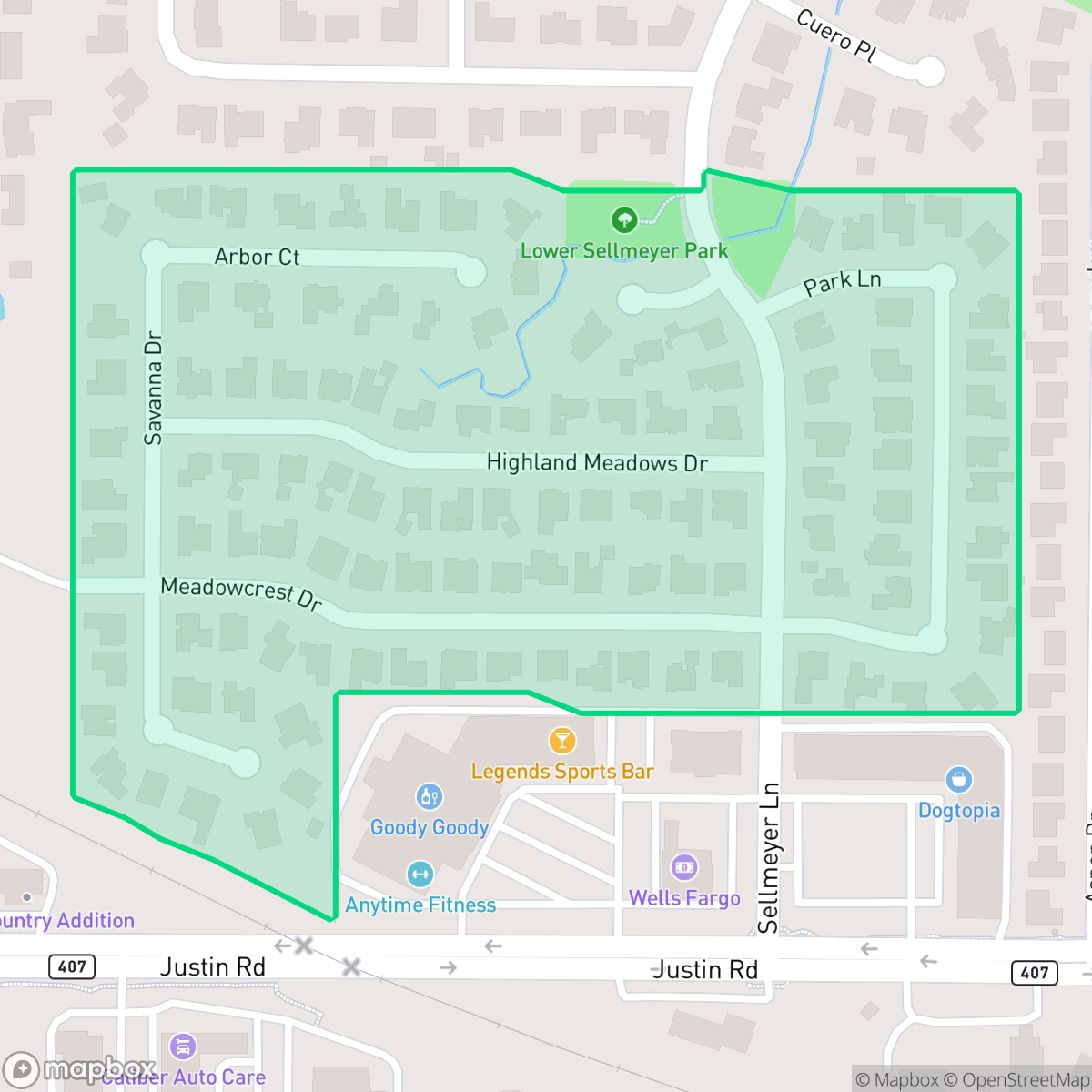 Map showing the location of Highland Meadows, Highland Village, TX