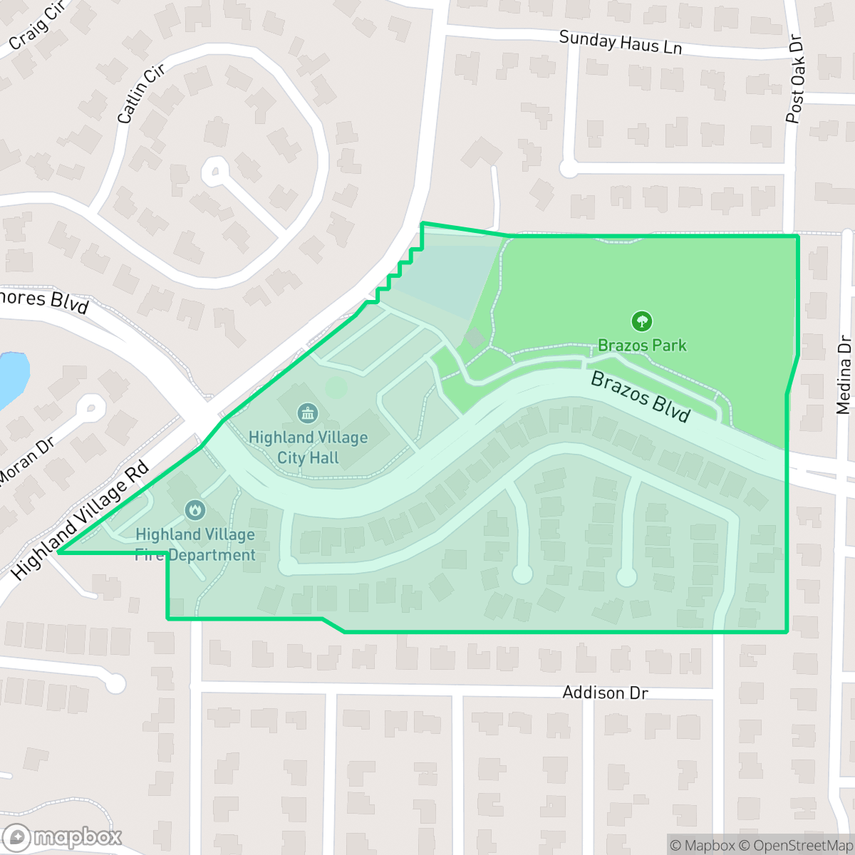 Map showing the location of The Oaks, Highland Village, TX