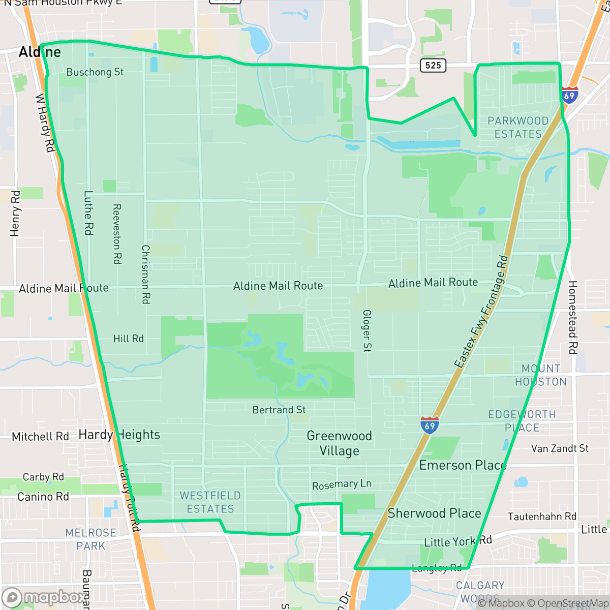 Map showing the location of Aldine, Houston, TX